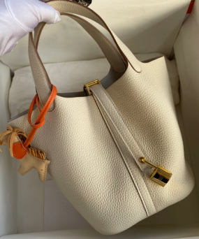 에르메스 피코탄 락18 화이트 금장 소가죽